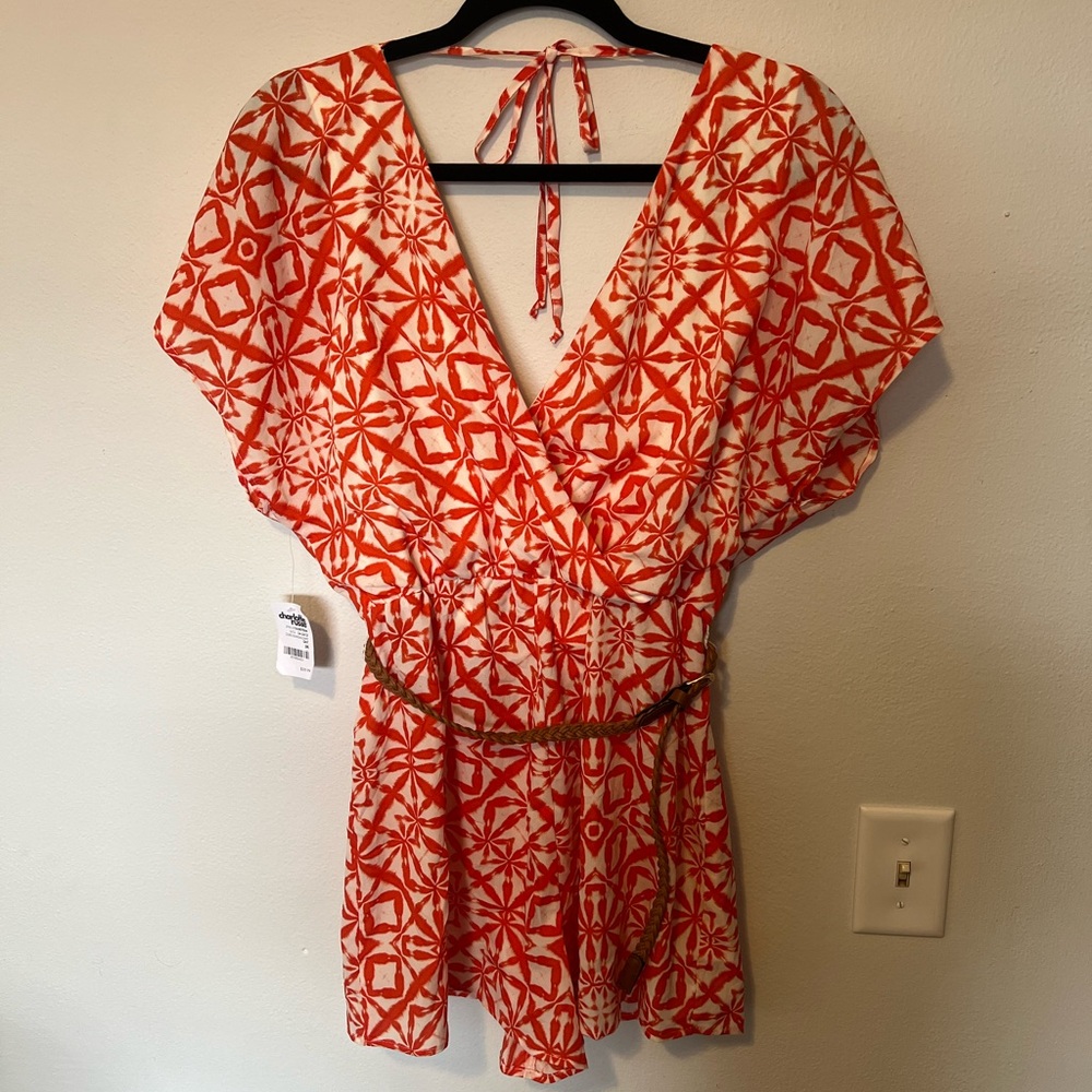 Orange Geometric Print Romper